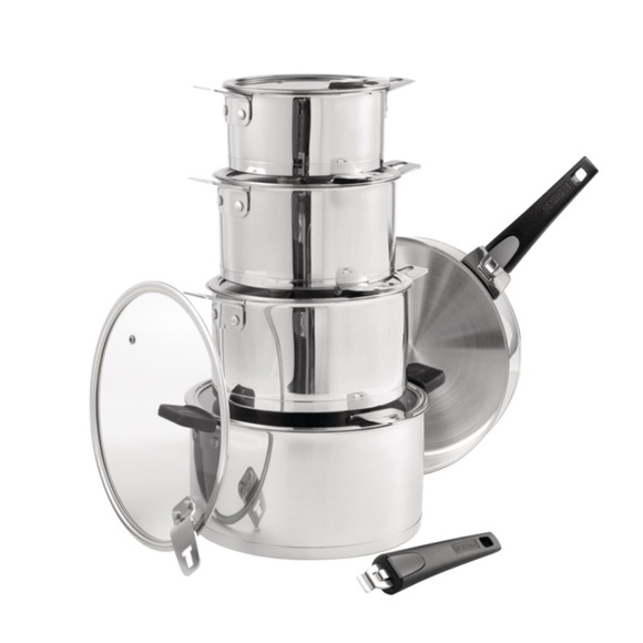 T-lock cooker set w/Detachable handles, Stainless steel, 14-pc - Picture 3 of 3